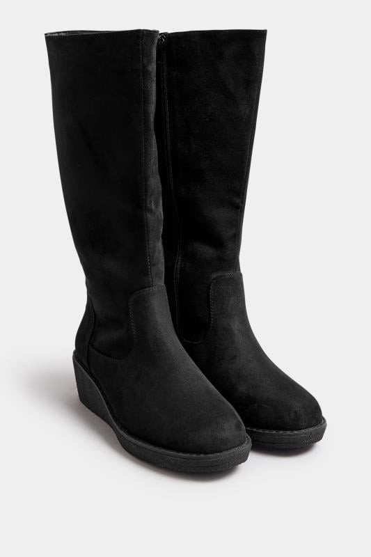 Evans Yours Black Faux Suede Wedge Boots In Extra Wide EEE Fit