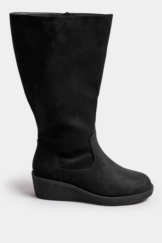 Evans Yours Black Faux Suede Wedge Boots In Extra Wide EEE Fit