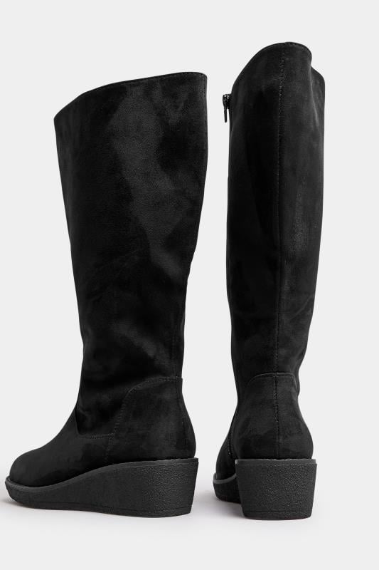 Evans Yours Black Faux Suede Wedge Boots In Extra Wide EEE Fit