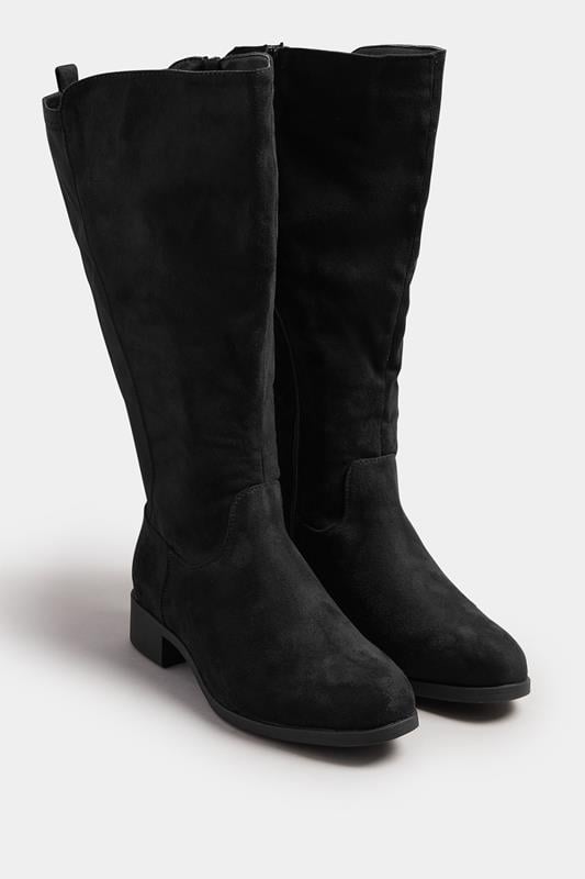 Evans Yours Black Faux Suede Wide Calf Knee High Boots In Extra Wide EEE Fit