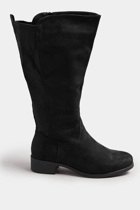 Evans Yours Black Faux Suede Wide Calf Knee High Boots In Extra Wide EEE Fit