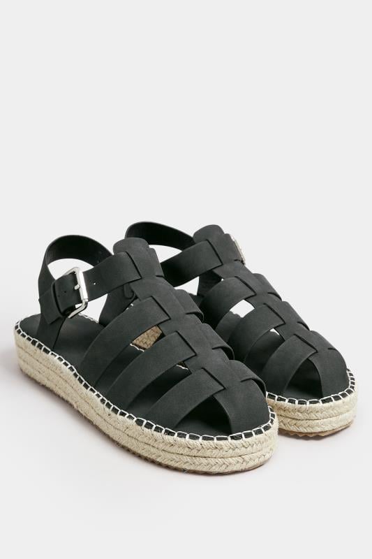 Evans Yours Black Flatform Gladiator Espadrilles In Extra Wide EEE Fit
