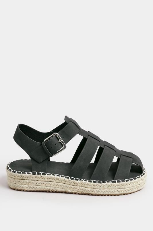 Evans Yours Black Flatform Gladiator Espadrilles In Extra Wide EEE Fit