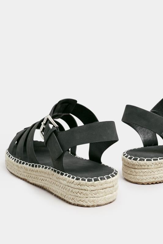 Evans Yours Black Flatform Gladiator Espadrilles In Extra Wide EEE Fit
