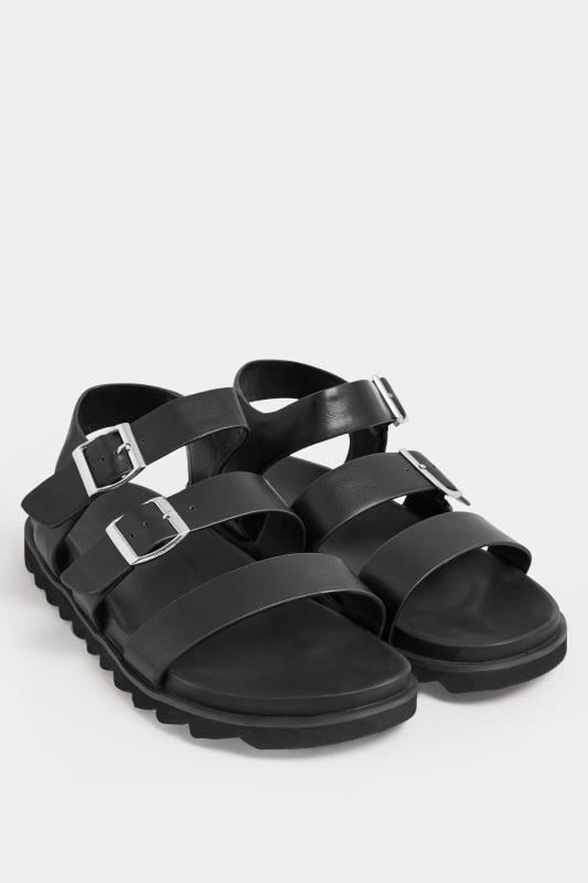 Evans YOURS Black Footbed Buckle Sandals In Extra Wide EEE Fit