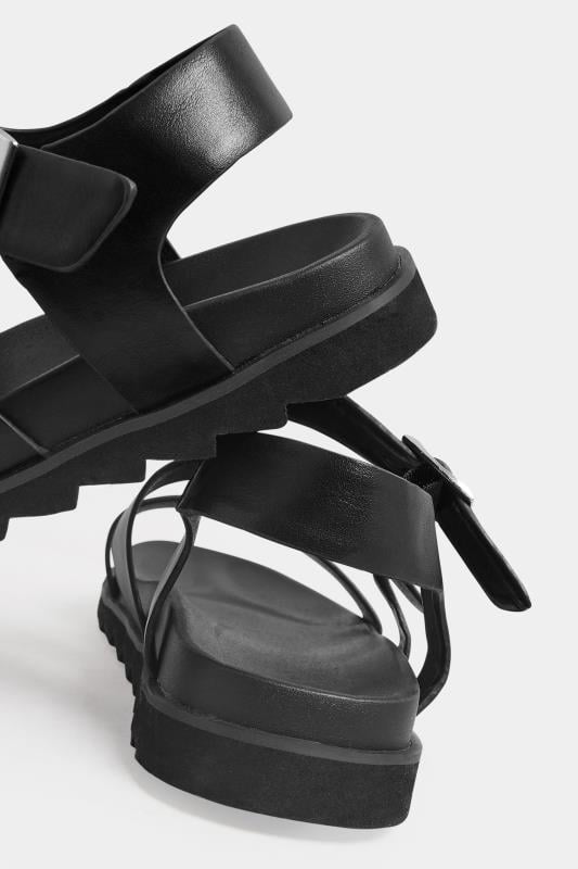Evans YOURS Black Footbed Buckle Sandals In Extra Wide EEE Fit