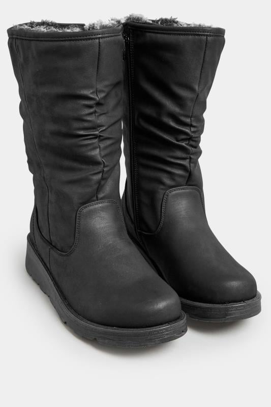 Evans Yours Black Fur Lined Calf Boots In Wide E Fit & Wide EEE Fit