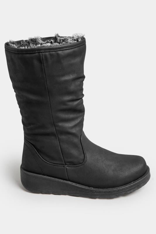 Evans Yours Black Fur Lined Calf Boots In Wide E Fit & Wide EEE Fit
