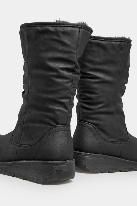Evans Yours Black Fur Lined Calf Boots In Wide E Fit & Wide EEE Fit