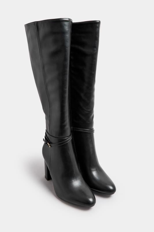 Evans Yours Black Heeled Knee High Boot In Wide E Fit & Extra Wide EEE Fit