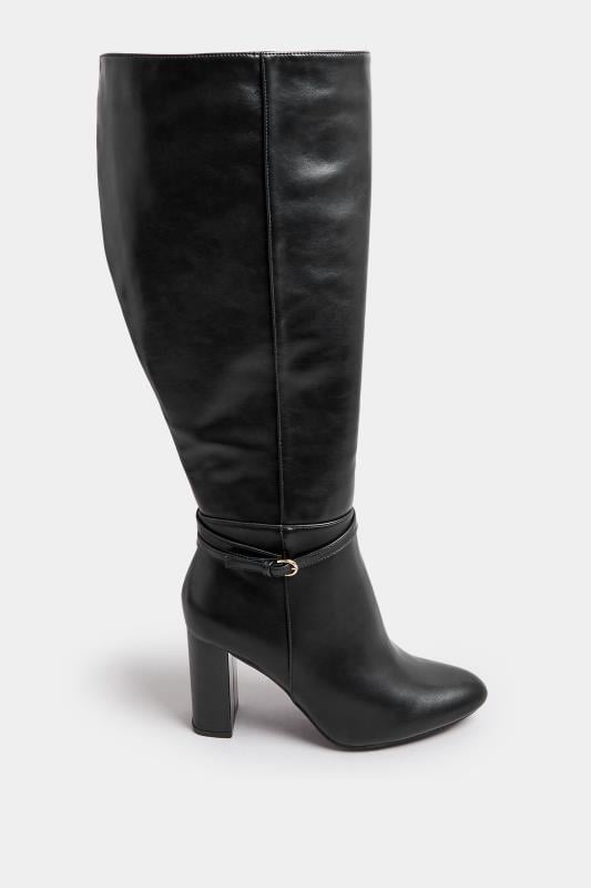 Evans Yours Black Heeled Knee High Boot In Wide E Fit & Extra Wide EEE Fit