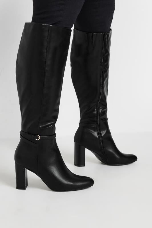 evans Yours Black Heeled Knee High Boot In Wide E Fit & Extra Wide EEE Fit