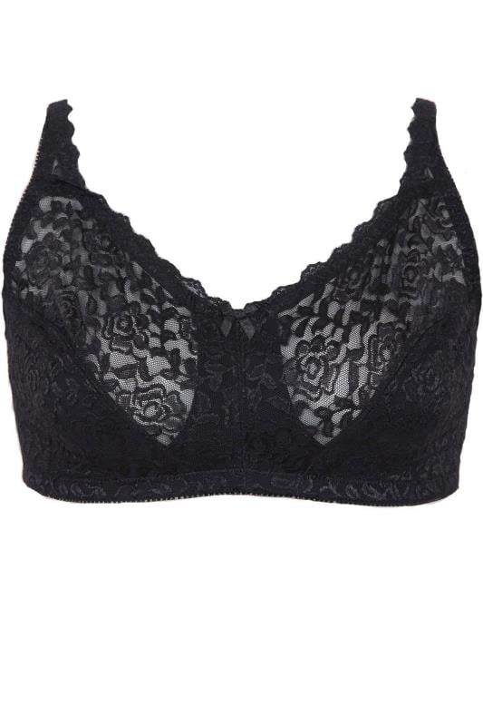 Evans YOURS Black Hi Shine Lace Non-Padded Non-Wired Full Cup Bra