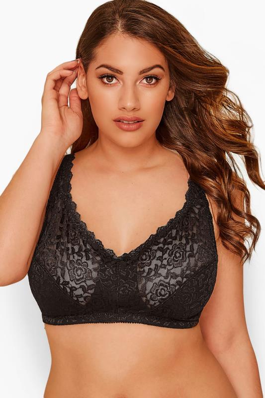 evans YOURS Black Hi Shine Lace Non-Padded Non-Wired Full Cup Bra