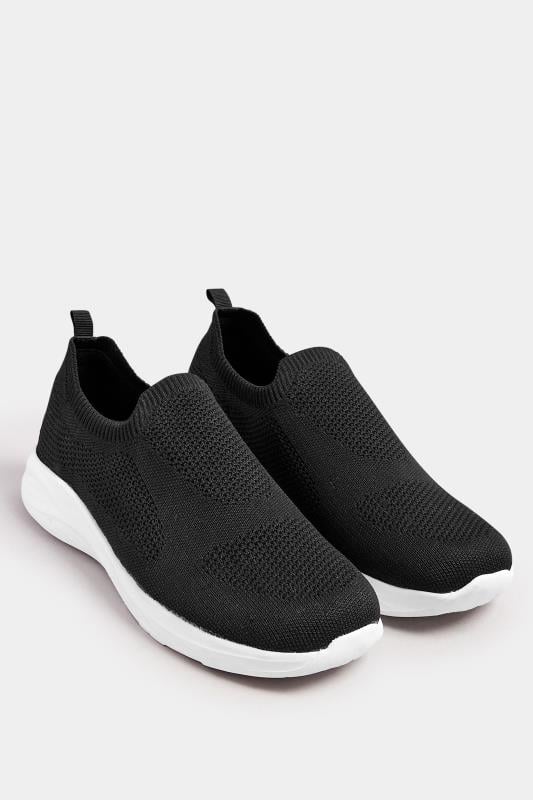 Evans Yours Black Knitted Slip On Trainers In Extra Wide EEE Fit