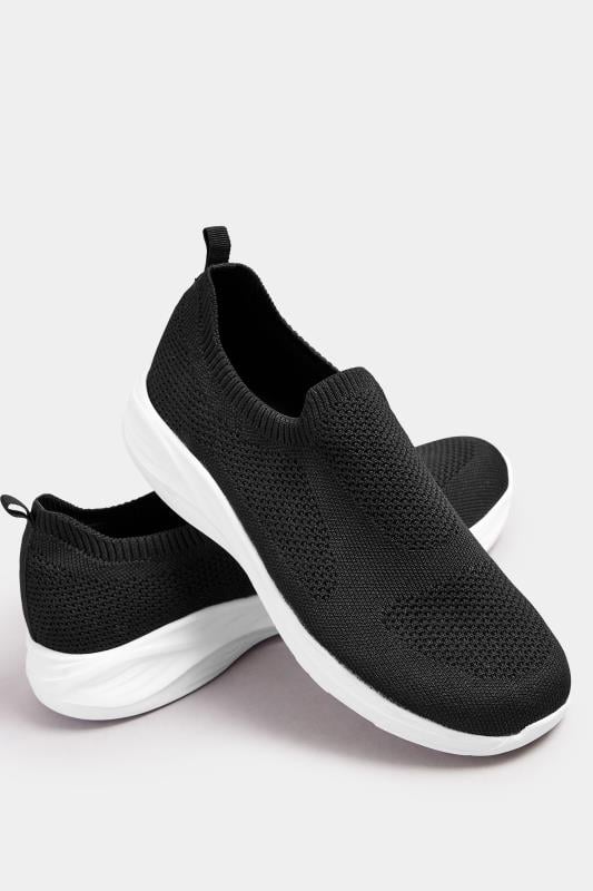 Evans Yours Black Knitted Slip On Trainers In Extra Wide EEE Fit