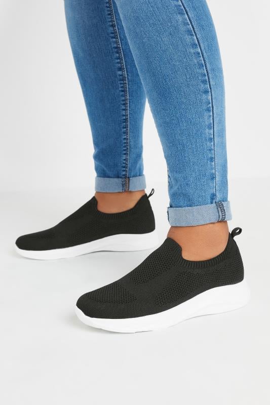 evans Yours Black Knitted Slip On Trainers In Extra Wide EEE Fit