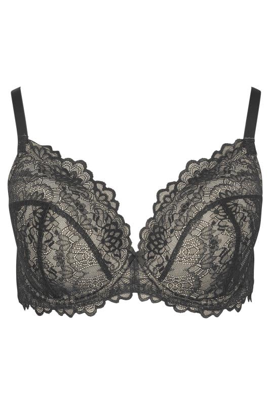 Evans YOURS Black Lace Padded Underwired Plunge Bra