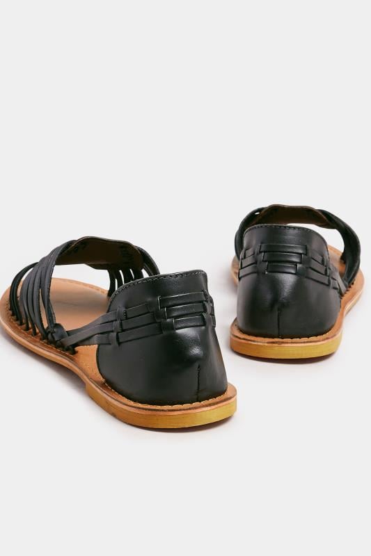 Evans Yours Black Leather Woven Flat Sandals In Wide E Fit & Extra Wide EEE Fit