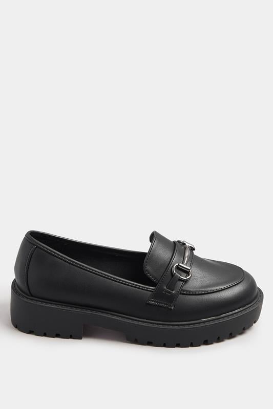 Evans Yours Black Metal Trim Detail Loafers In Wide E & Extra Wide EEE Fit