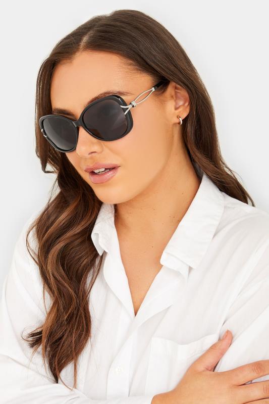 evans Yours Black Oversized Diamante Knot Sunglasses