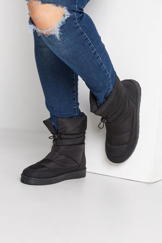 evans Yours Black Padded Snow Boots In Extra Wide EEE Fit