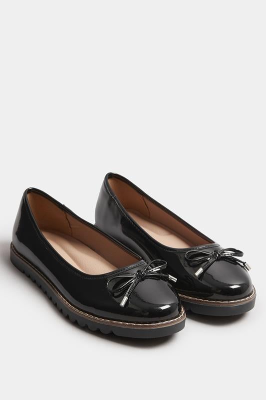 Evans Yours Black Patent Ballet Pumps In Wide E Fit & Extra Wide EEE Fit