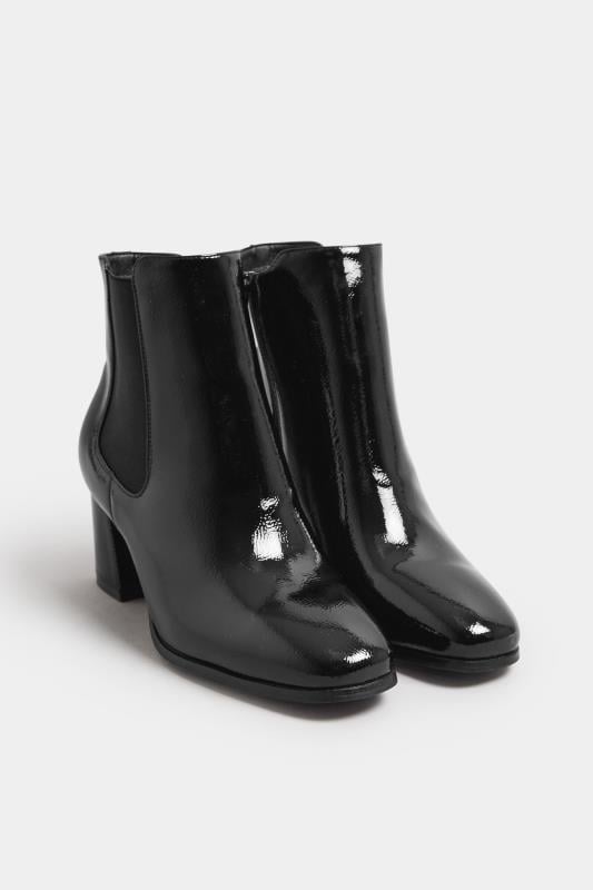 Evans Yours Black Patent Block Heel Chelsea Boots In Extra Wide EEE Fit