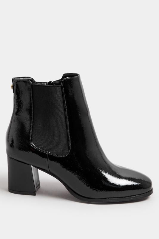 Evans Yours Black Patent Block Heel Chelsea Boots In Extra Wide EEE Fit