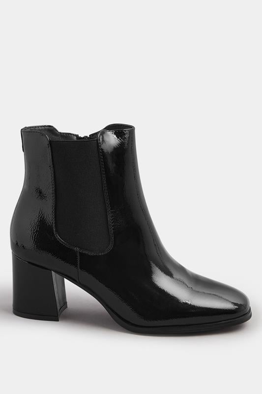 Evans Yours Black Patent Block Heel Chelsea Boots In Wide E Fit