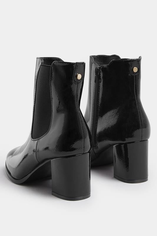 Evans Yours Black Patent Block Heel Chelsea Boots In Wide E Fit
