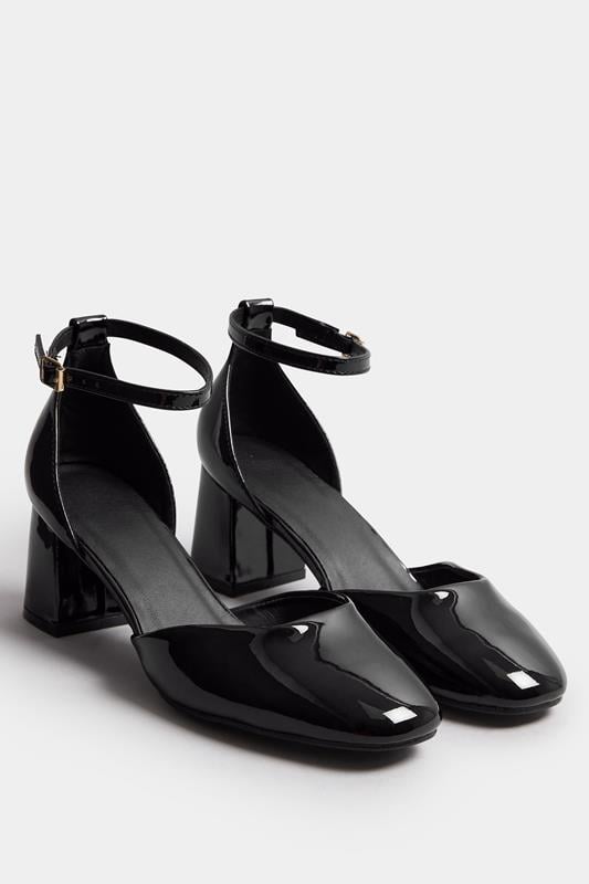 Evans Yours Black Patent Block Mary Jane Heels In Extra Wide EEE Fit