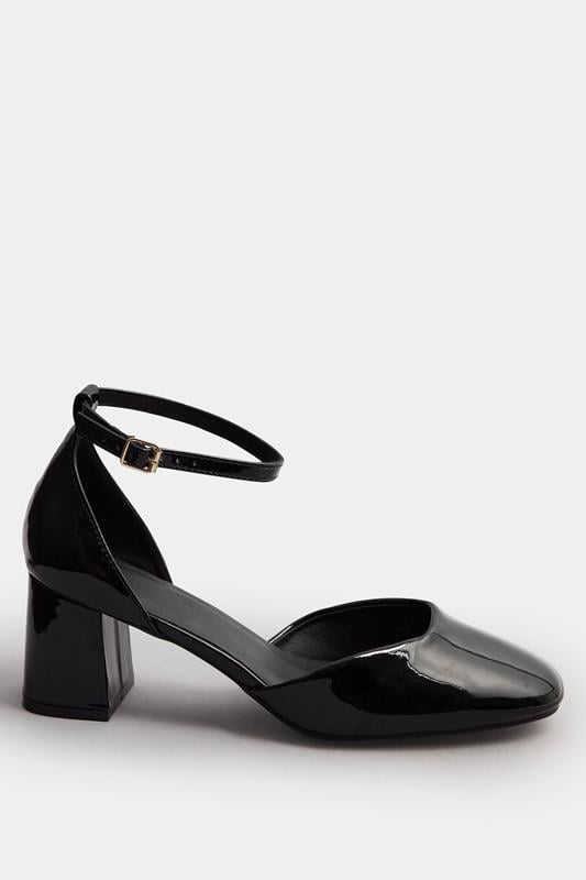 Evans Yours Black Patent Block Mary Jane Heels In Extra Wide EEE Fit
