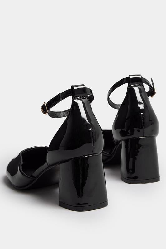 Evans Yours Black Patent Block Mary Jane Heels In Extra Wide EEE Fit