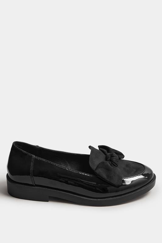 Evans Yours Black Patent Bow Front Loafers In Extra Wide EEE Fit