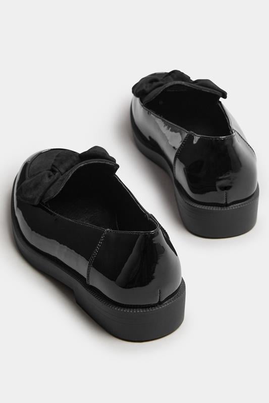Evans Yours Black Patent Bow Front Loafers In Extra Wide EEE Fit