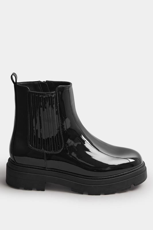 Evans Yours Black Patent Chunky Chealsea Boots In Extra Wide EEE Fit