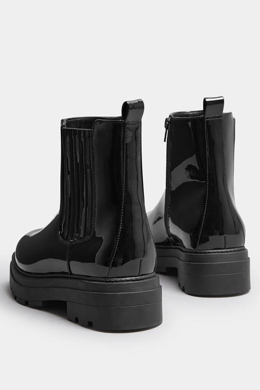 Evans Yours Black Patent Chunky Chealsea Boots In Extra Wide EEE Fit