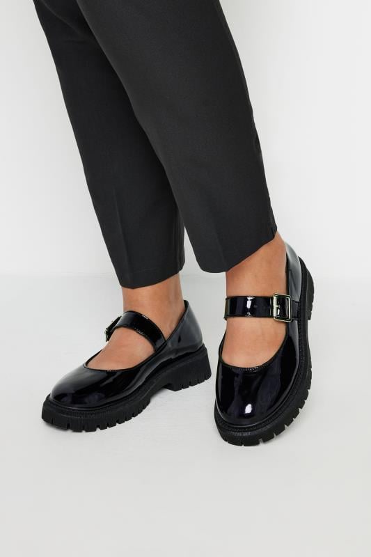 evans Yours Black Patent Chunky Mary Jane Shoes In An Extra Wide EEE Fit