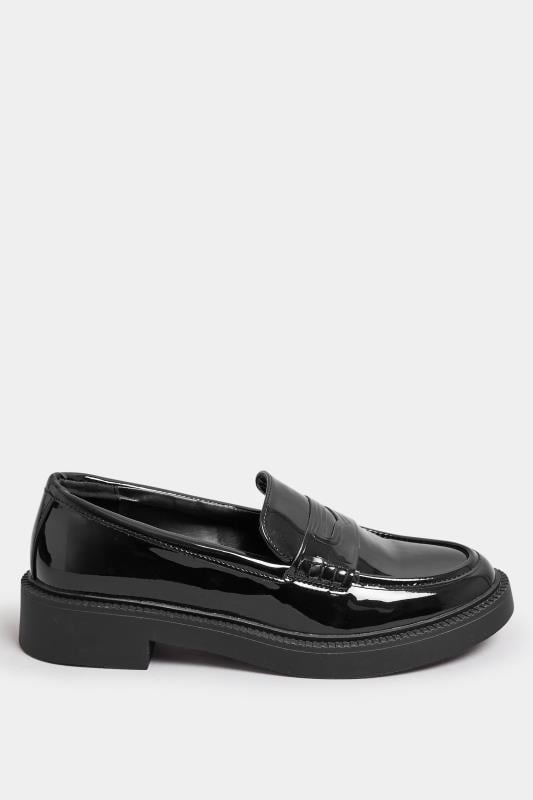 Evans Yours Black Patent Chunky Slip On Loafers In Wide E Fit & Extra Wide EEE Fit