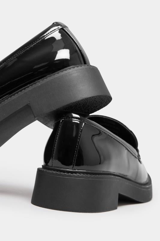 Evans Yours Black Patent Chunky Slip On Loafers In Wide E Fit & Extra Wide EEE Fit