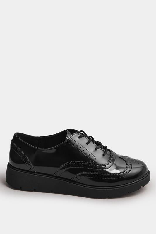 Evans Yours Black Patent Lace Up Brogue Flats In Extra Wide EEE Fit
