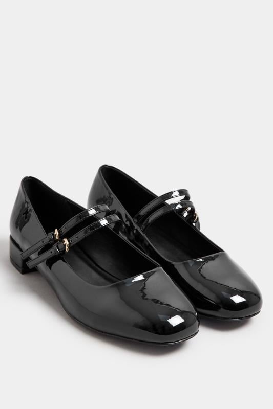 Evans Yours Black Patent Low Block Mary Jane Shoes In Extra Wide EEE Fit