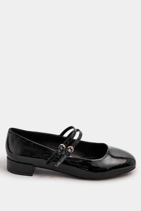 Evans Yours Black Patent Low Block Mary Jane Shoes In Extra Wide EEE Fit