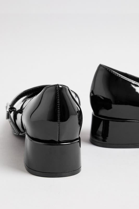 Evans Yours Black Patent Mary Jane Block Heels In Extra Wide EEE Fit