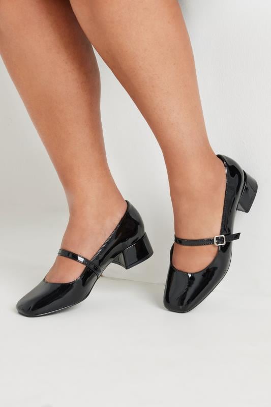 evans Yours Black Patent Mary Jane Block Heels In Extra Wide EEE Fit