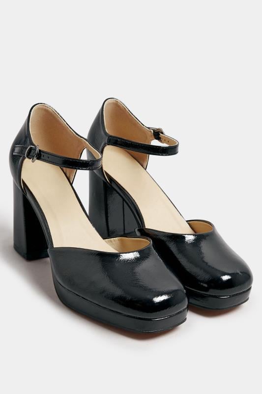 Evans Yours Black Patent Platform Court Shoes In Wide E Fit & Extra Wide EEE Fit
