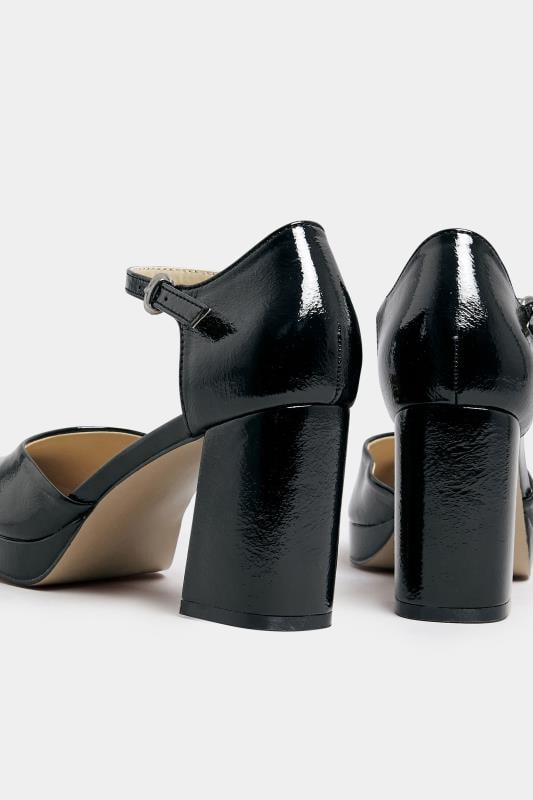 Evans Yours Black Patent Platform Court Shoes In Wide E Fit & Extra Wide EEE Fit