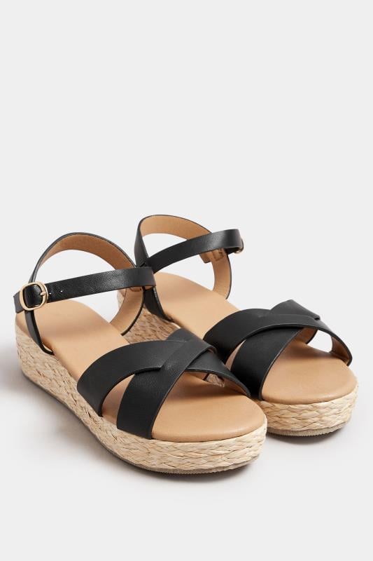 Evans Yours Black Platform Espadrille Wedge Sandals In Wide E Fit & Extra Wide EEE Fit