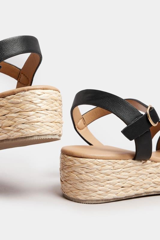 Evans Yours Black Platform Espadrille Wedge Sandals In Wide E Fit & Extra Wide EEE Fit